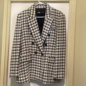 Zara Houndstooth Tweed Blazer